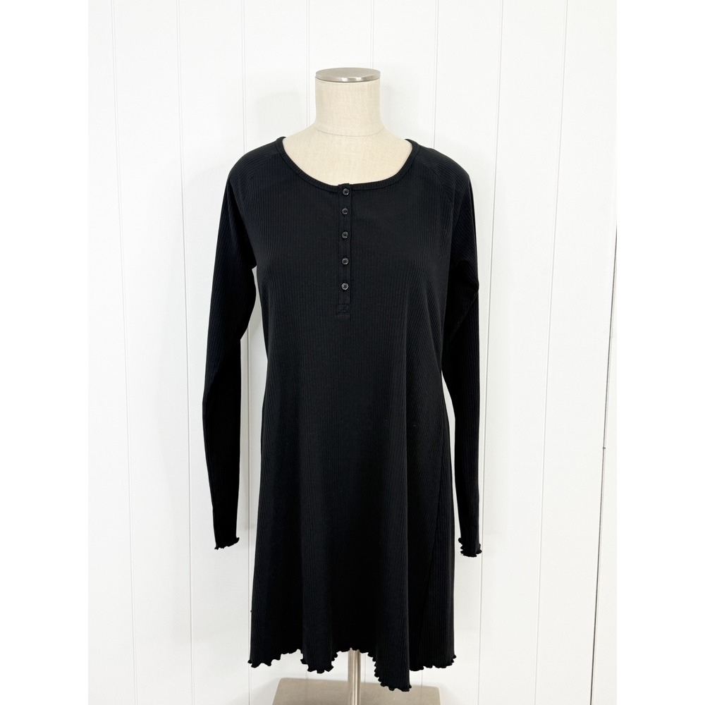 Abound Black Ribbed Henley Long Sleeve Dress NWOT Women Size L Mini Dress Swing